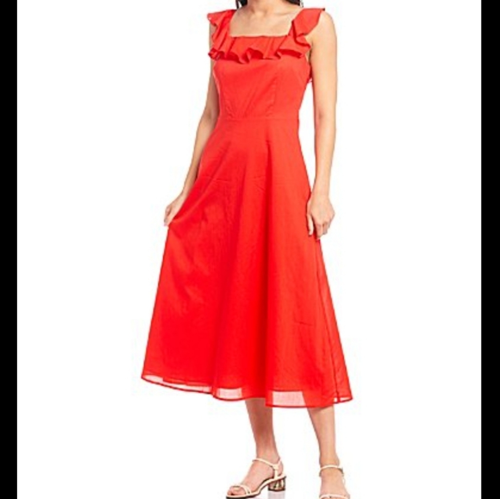 Cremieux  Cassie Red Ruffle Midi Dress Size 10 new with tags